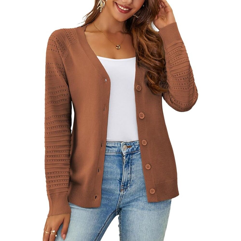 REDHOTYPE Cardigan Sweater Button Down Open Front Long Sleeve, L, 3J-129T003